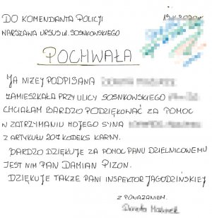 Podziękowanie dla policjantów z Ursusa